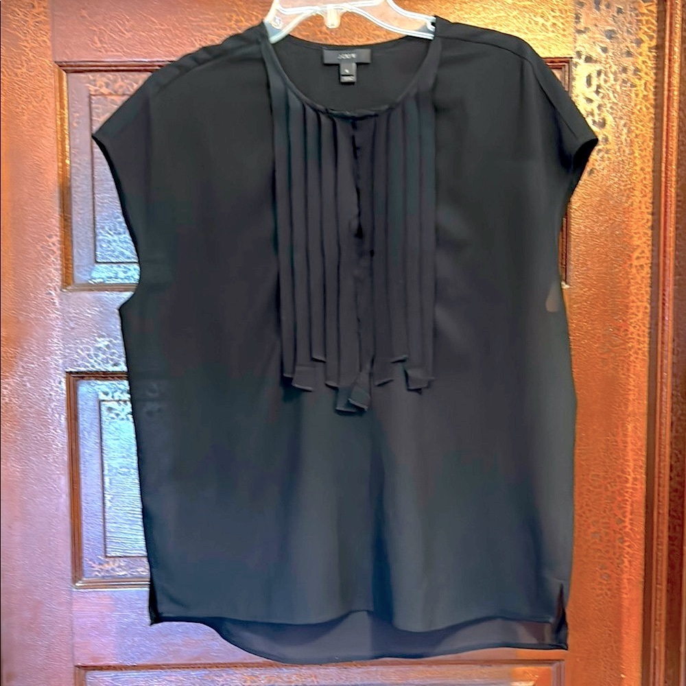 J. Crew Black Pleated Cap Sleeve Blouse